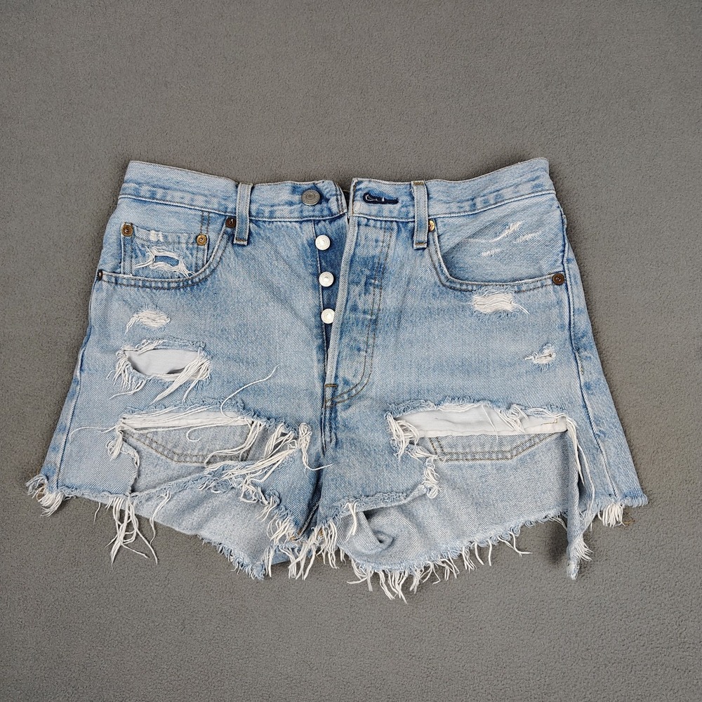 Levi's Light Blue Distressed High-Waist Denim Shorts